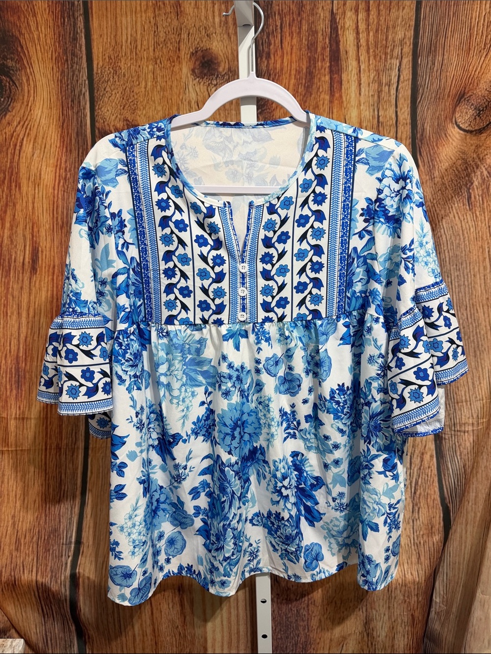 Shein Curve Floral Ruffle Sleeve Blouse Size 1XL
